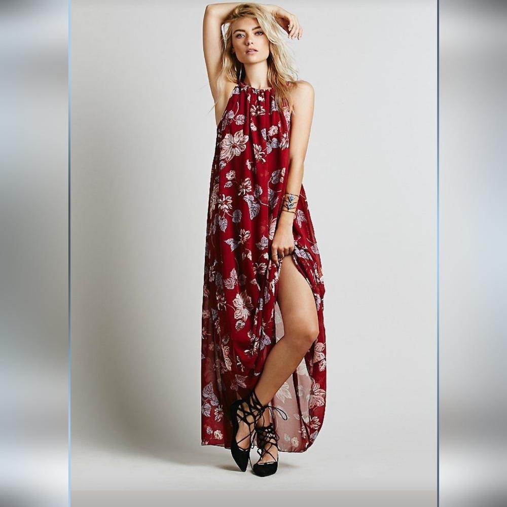 Free People Float On a Sunbeam Maxi Dress-Cranberry